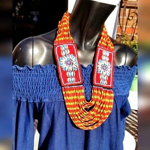 🐚Unisex Necklace w/ Cowrie shells. Reversable. Orange, Blue and Yellow Be…